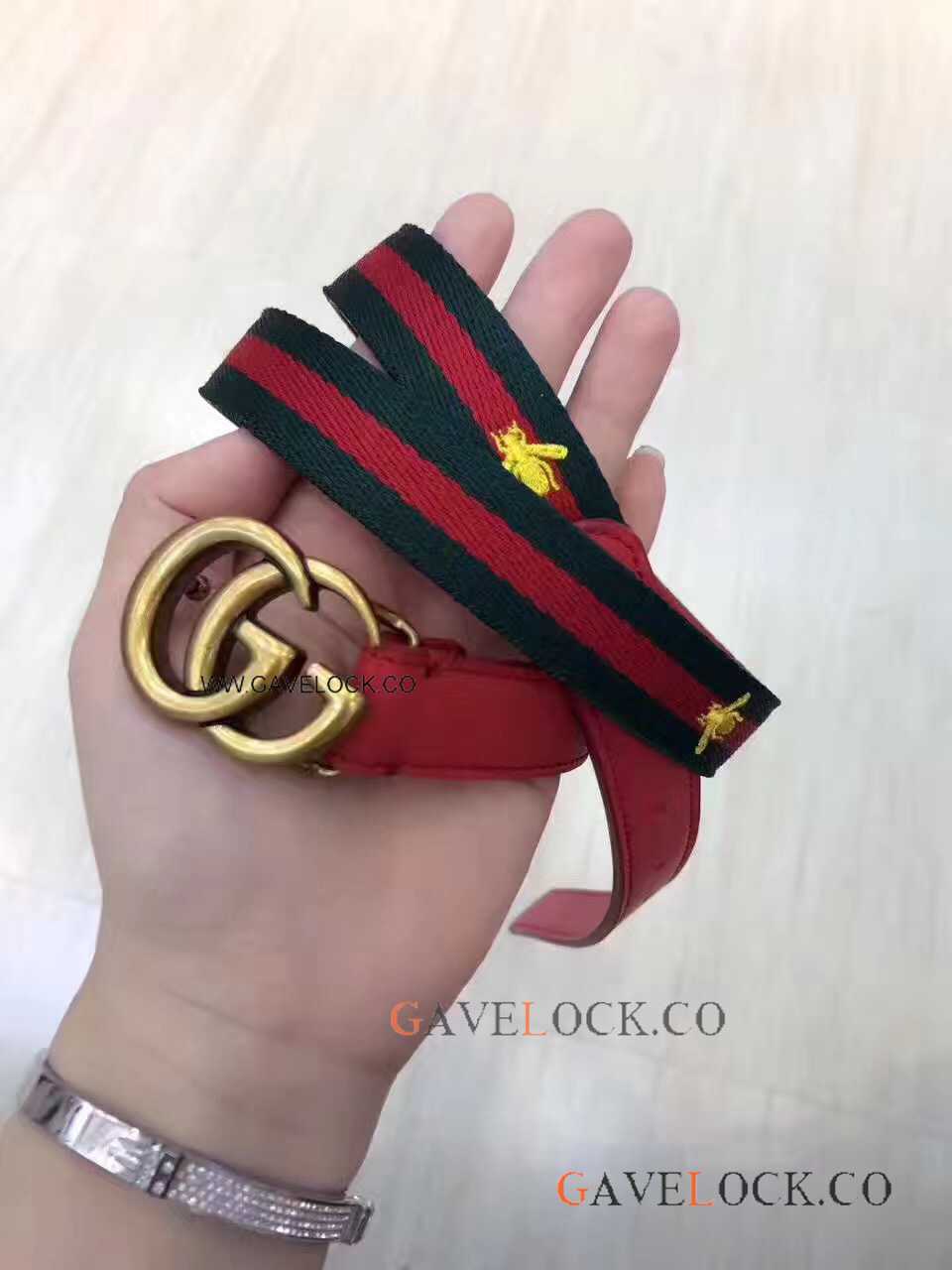 Classic Tri color belt Replica - Green+Red+Green+Bee Mens Belt